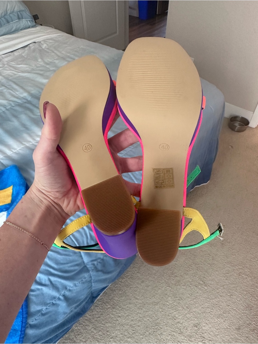 Shoe Dazzle Neon Colorblock Strappy Block Heel Sandals - Picture 10 of 12
